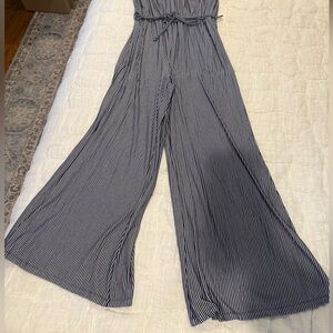 Sandiva Striped Strapless Jumpsuit Super Comfy Wide Leg Navy White Stripe XL UGC